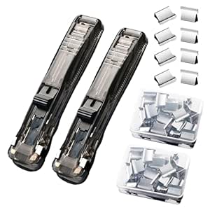 2 Pcs Handheld Reusable Creative Stapler Push Stapler Clips Paper Clamp Dispenser 40 Sheet, 100 Stainless Steel Refill Binder Clips for Office Document School Supplies