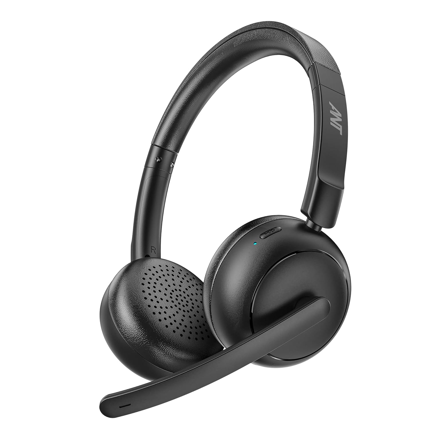 Ant Glory 20 Professional Wireless Bluetooth 5.4 Office Headset with Mic, 30H Playtime, Type-C Fast Charging, Powerfull Bass, Lightweight On-Ear Headphones for Work,Home, Zoom Meetings & Calls –Black